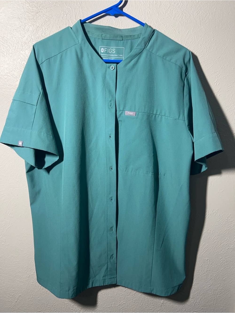 Figs Mena Teal-Blue Button Front Medical Top Scrubs size XXL PO 3652